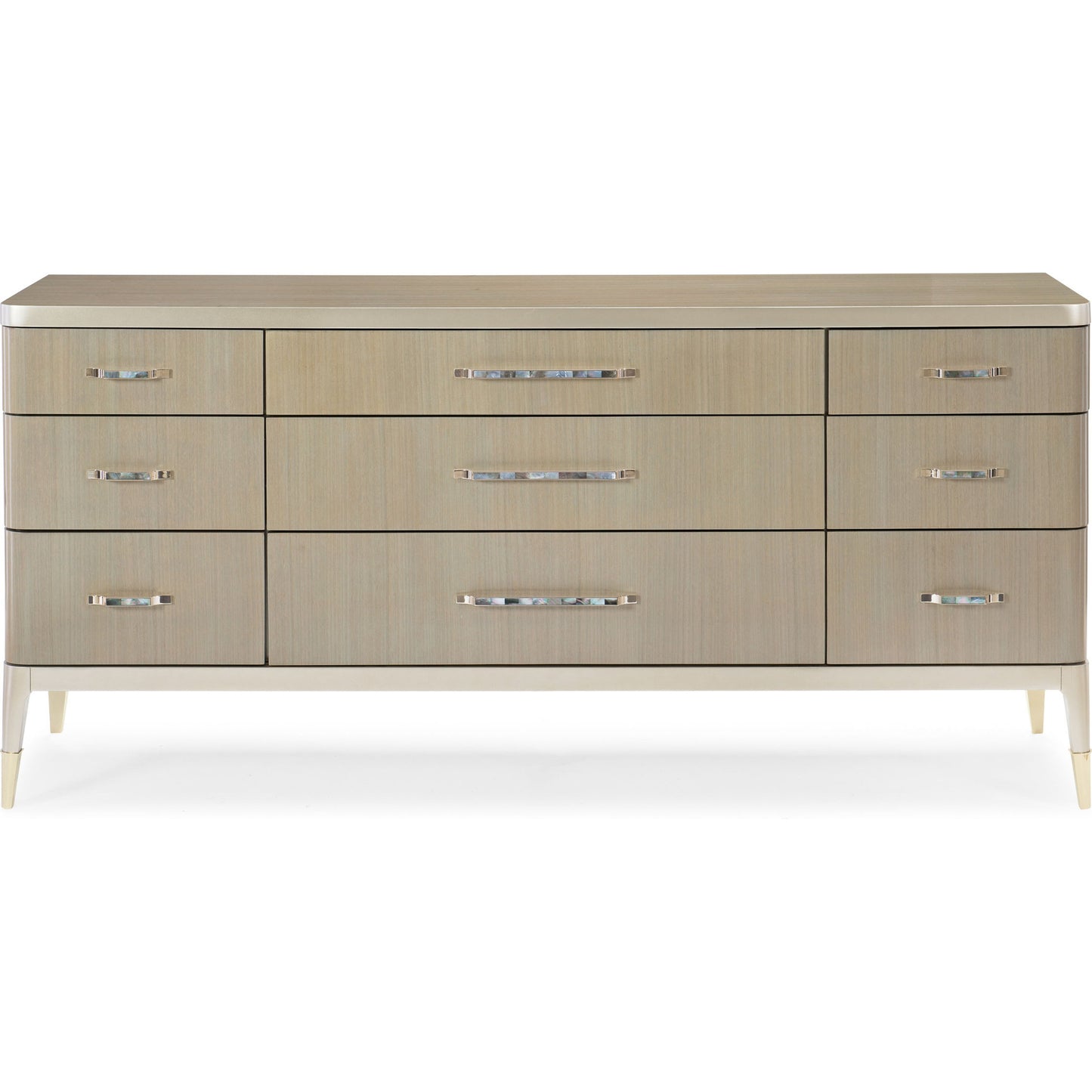 003 SR-768455 | Additional Silo | All Dressed Up Dresser by Caracole in champagne and champagne shimmer, taupe paint, whisper of gold. Made from birch, koto in a transitional style.