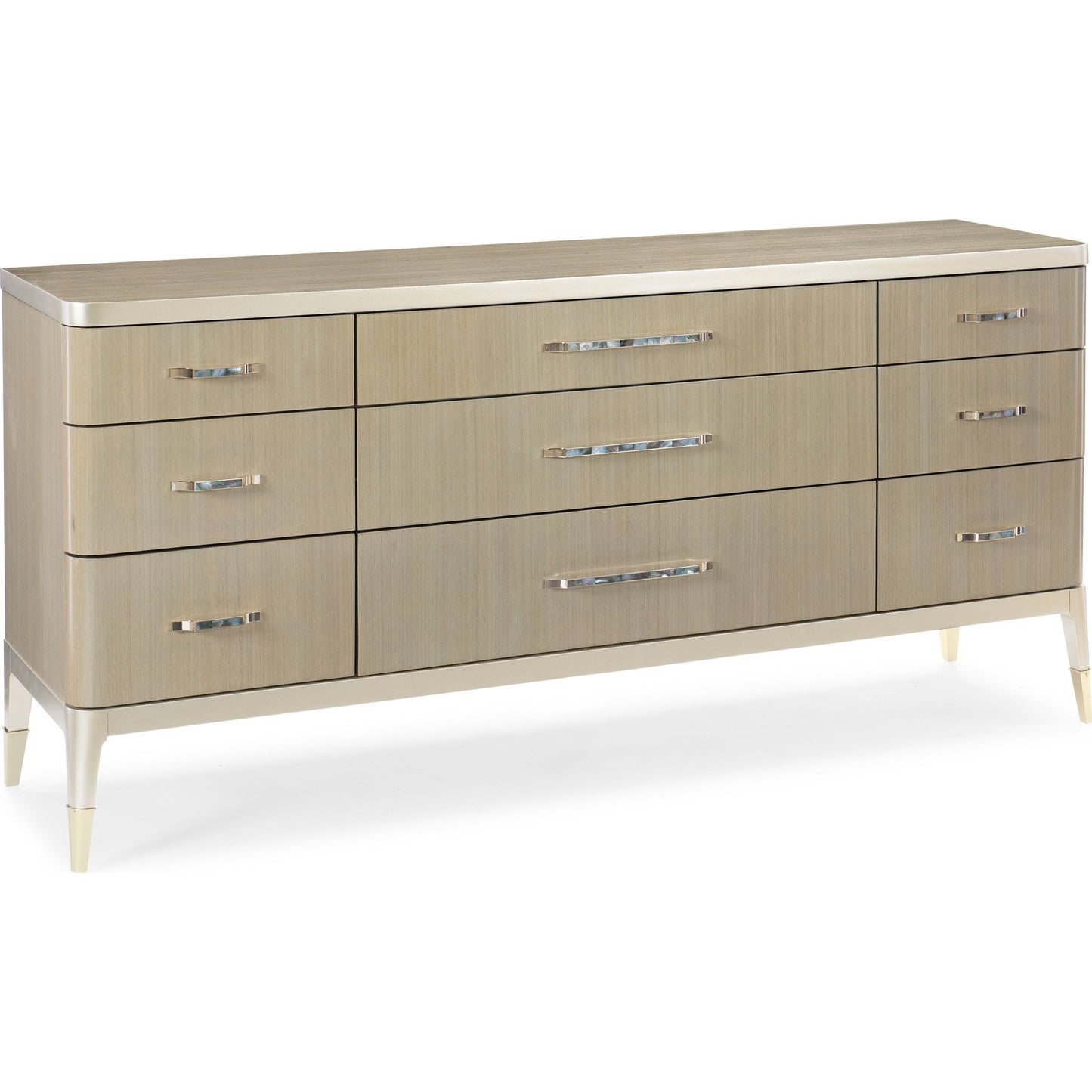 001 SR-768455 | Additional Silo | All Dressed Up Dresser by Caracole in champagne and champagne shimmer, taupe paint, whisper of gold. Made from birch, koto in a transitional style.