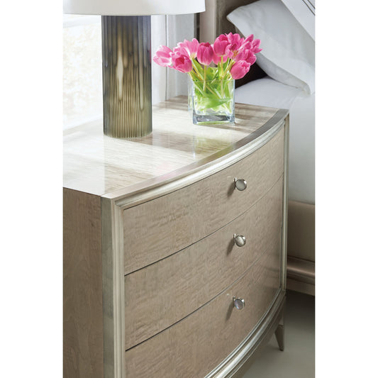 Rise and Shine Dresser by Caracole in maple, silver and moonlit sand, soft silver leaf. Made from pine, birch, silver curly maple in a transitional style.