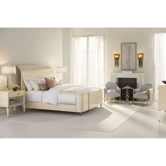 Keep Under Wraps by Caracole in golden shimmer, platinum blonde. Made from birch, bleached block mottled anegre in a transitional style.