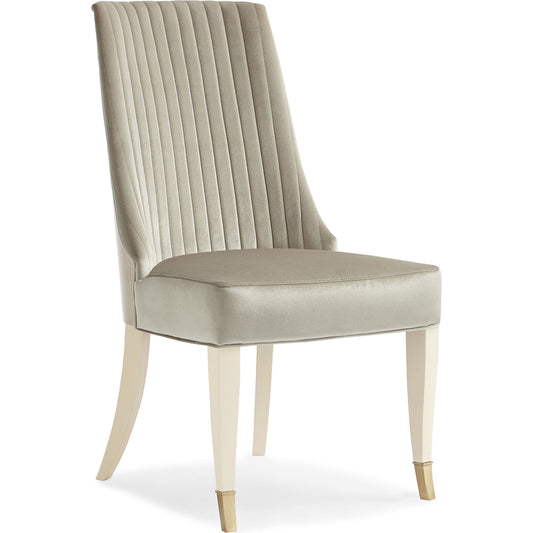 Line Me up Side Chair by Caracole in platinum blonde, ivory, champagne gold, champagne, gold and platinum blonde, ivory. Made from birch, bleached block mottled anegre in a transitional style.