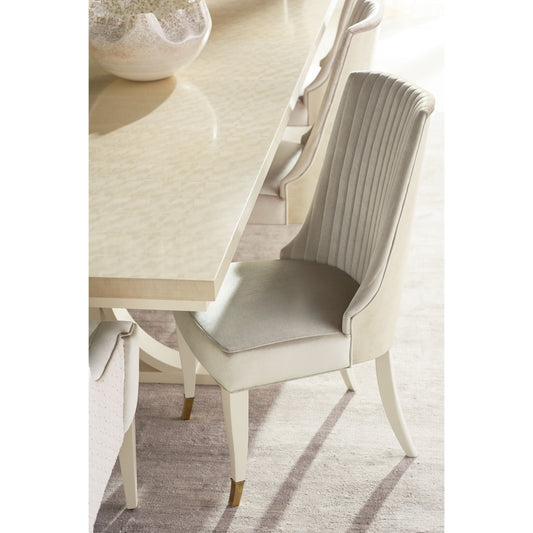 Line Me up Side Chair by Caracole in platinum blonde, ivory, champagne gold, champagne, gold and platinum blonde, ivory. Made from birch, bleached block mottled anegre in a transitional style.