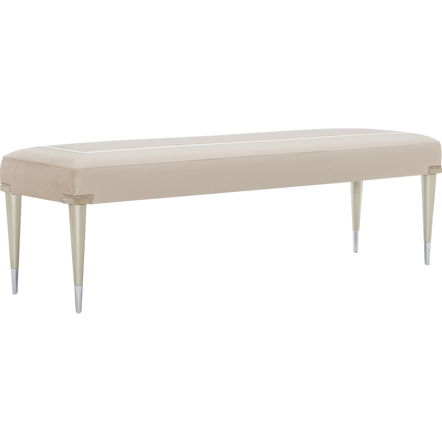 001 SR-877700 | Primary Silo | Boarding on Beautiful Bench by Caracole in silver, steel and soft silver paint. Made from birch in a traditional style.