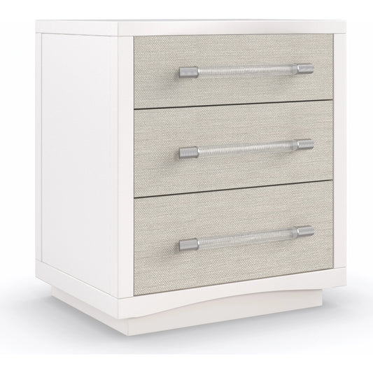 Clarity by Caracole in silver, ash, white, acrylic, steel and sun-kissed silver, pearly white. Made from ash, raffia, ash in a modern style.