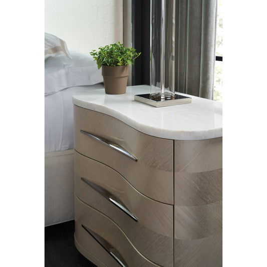 Nomadic by Caracole in bronze, white, marble and moonstone, seal skin. Made from birch, marble, koto in a modern style.