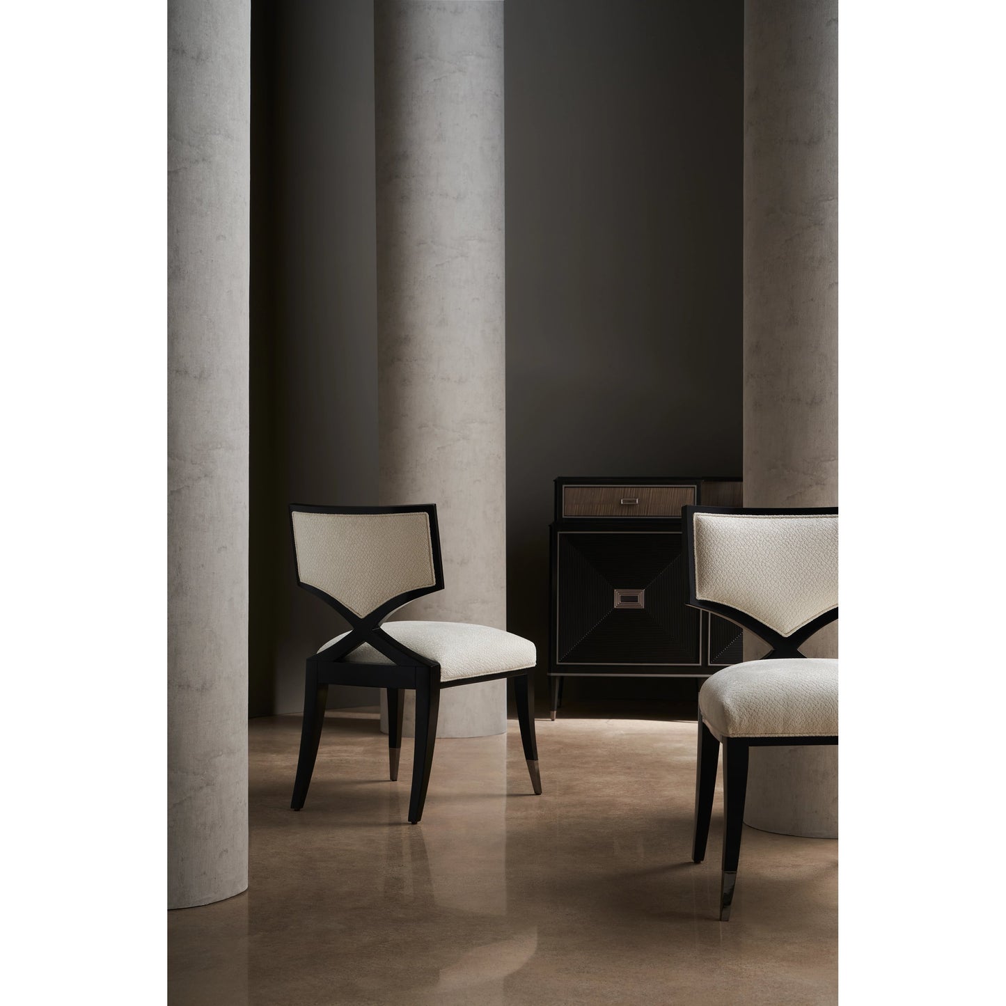 006 SI-1955772 | Lifestyle | First Chair by Caracole in ivory, dark chocolate, bronze and dark chocolate. Made from birch in a modern style.