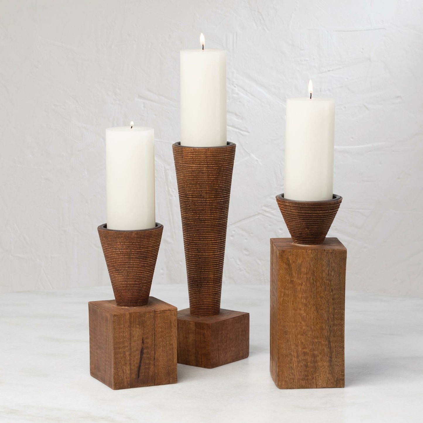 003 SR-828040 | Additional Silo | Turcan Pillar Holder by Global Views in brown textured. Made from mango in a eclectic & global style.