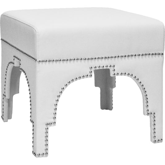 Cole Nickel Nailhead Trim Stool by Worlds Away in nickel, white. Made from unique in a transitional style.