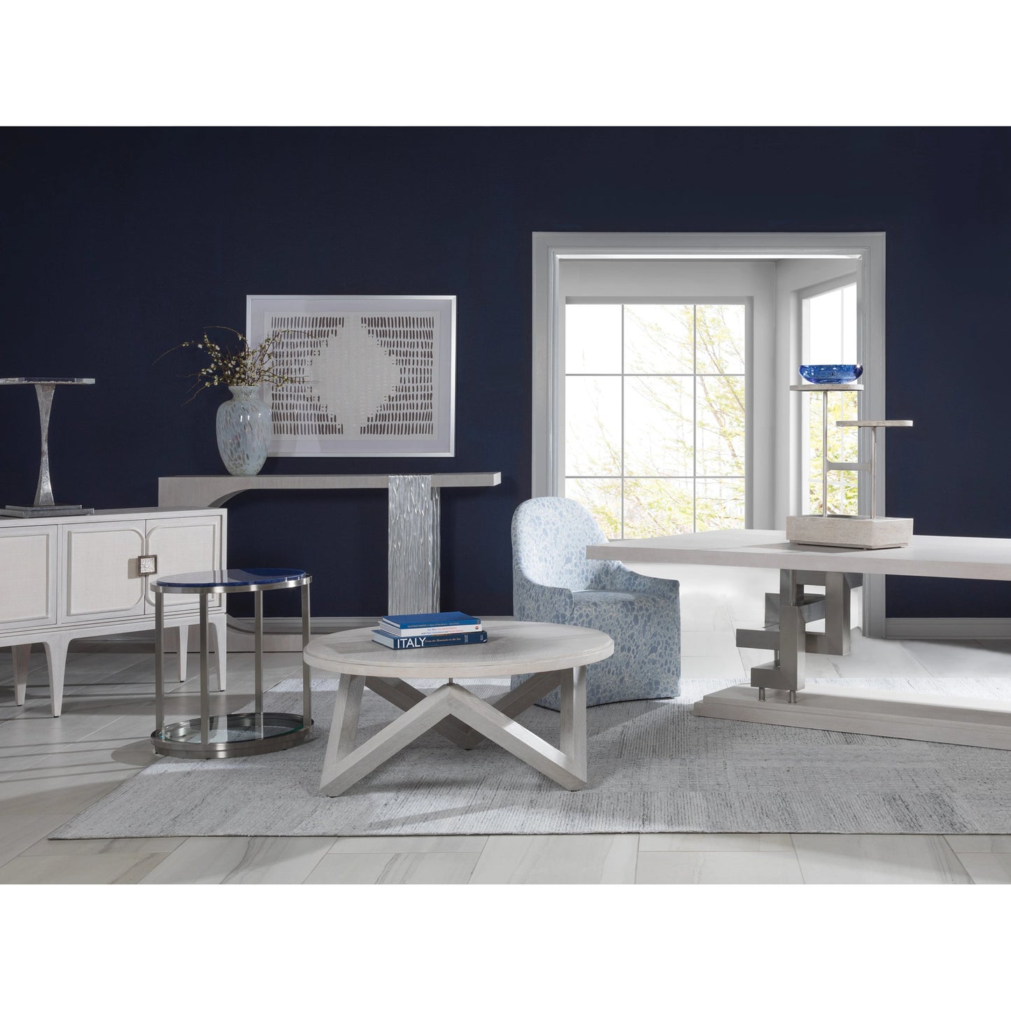 004 SI-1962879 | Lifestyle | Ultramarine Round End Table by Artistica Home in cobalt and brushed stainless steel. Made from unique in a unique style.