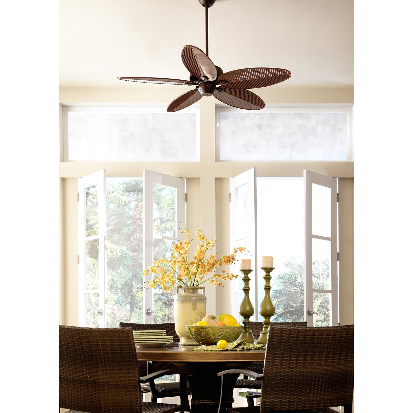 007 S-283582 | Lifestyle | Cruise Palm Leaf Outdoor Fan by Monte Carlo. Made from unique in a coastal style.