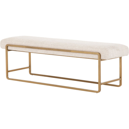Sled Bench by Four Hands in thames cream. Made from 66% polyester, 19% acrylic, 15% flax, linen, stainless steel, poplar plywood in a modern style.