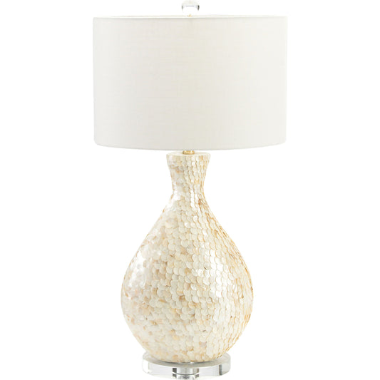 La Pearla Table Lamp by Couture Lamps in natural mother of pearl. Made from pearl, acrylic in a coastal style.