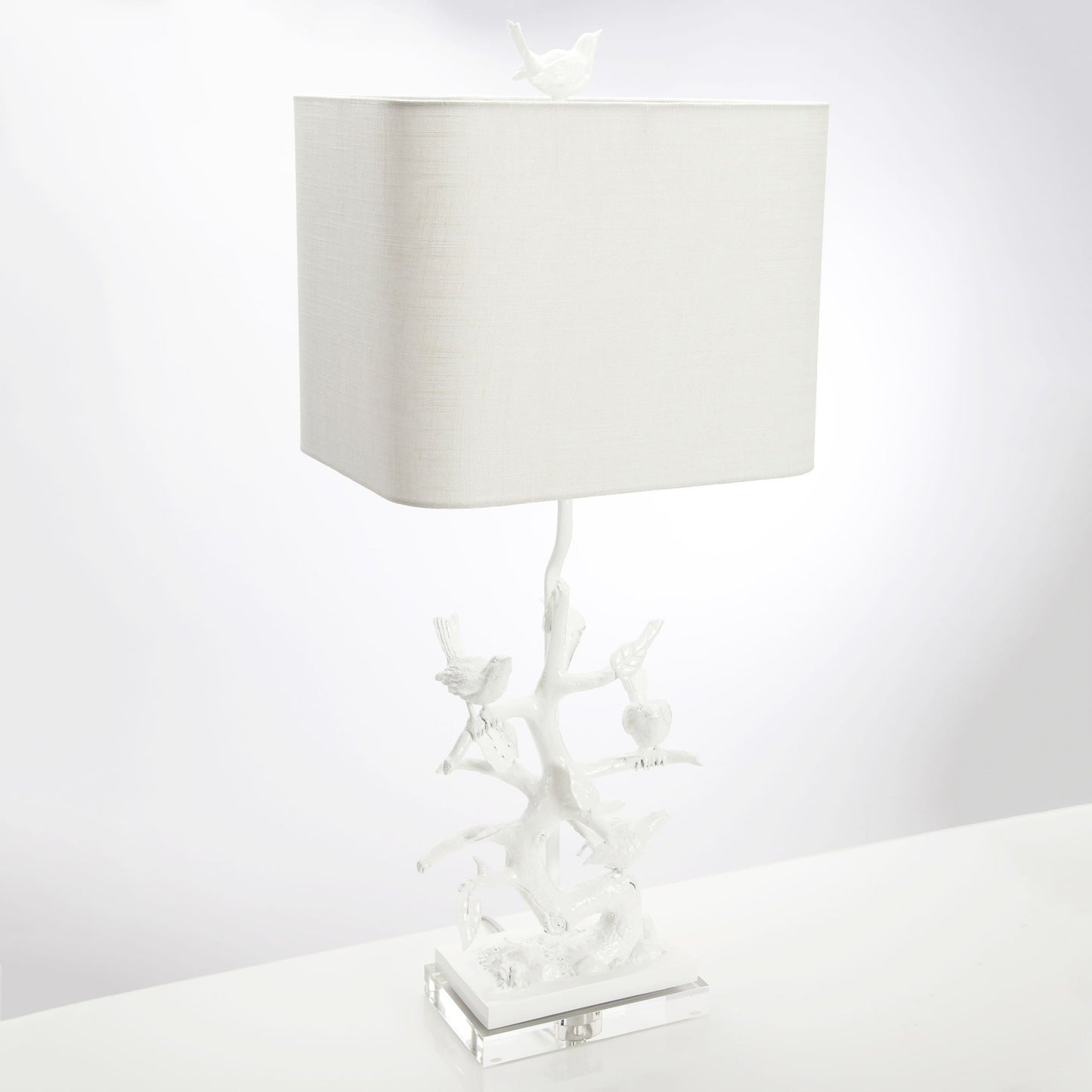 002 SR-388221 | Additional Silo | Bird on Branch Table Lamp by Couture Lamps in high gloss white. Made from iron, resin, acrylic in a coastal style.