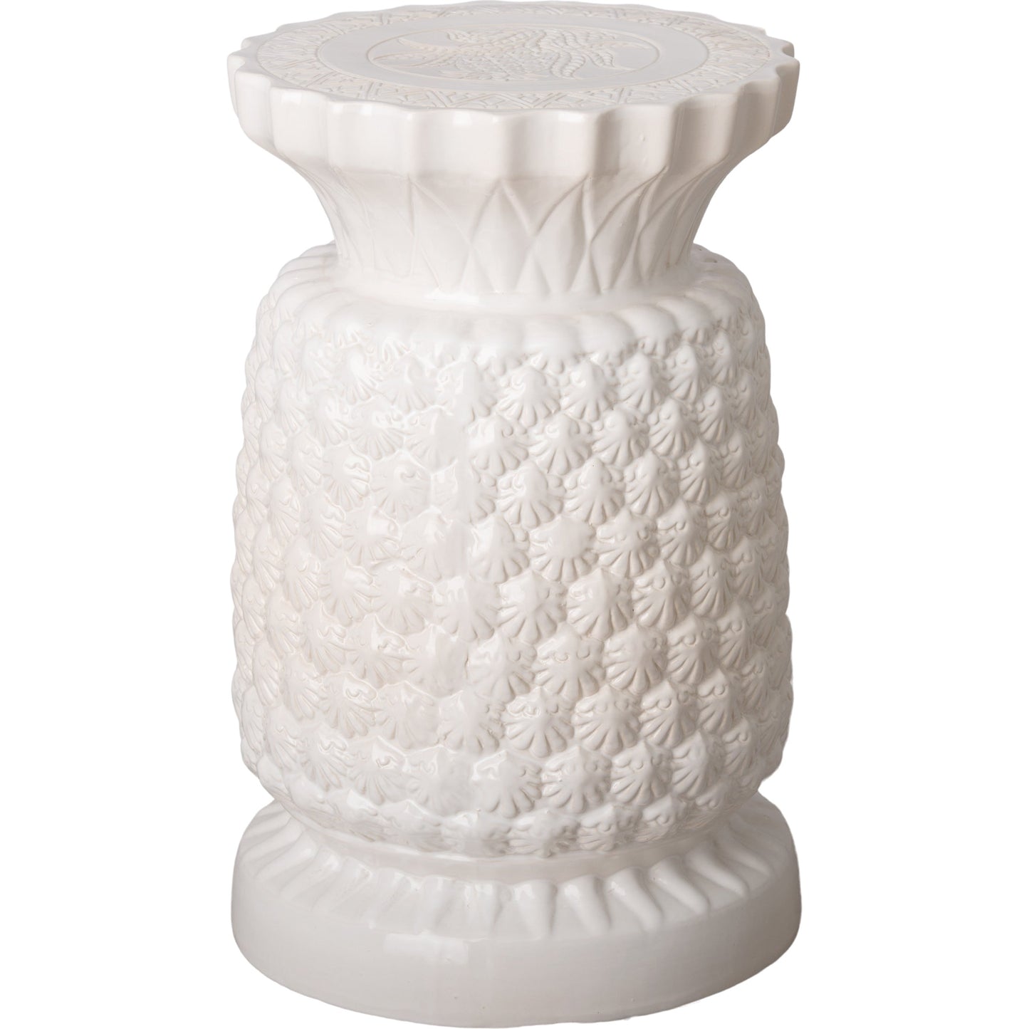 001 SR-819922 | Primary Silo | Pineapple Stool, White by Emissary in white. Made from ceramic in a coastal style.