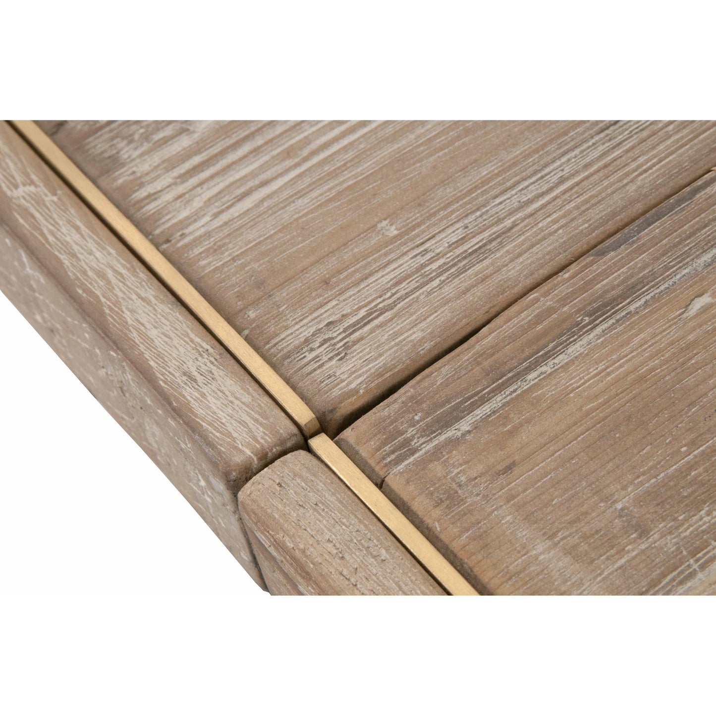 004 SR-387127 | Additional Silo | Canal Dining Table by Essentials For Living in smoke gray pine, brushed gold inlay. Made from reclaimed pine, reclaimed pine veneer, metal in a cottage & farmhouse style.