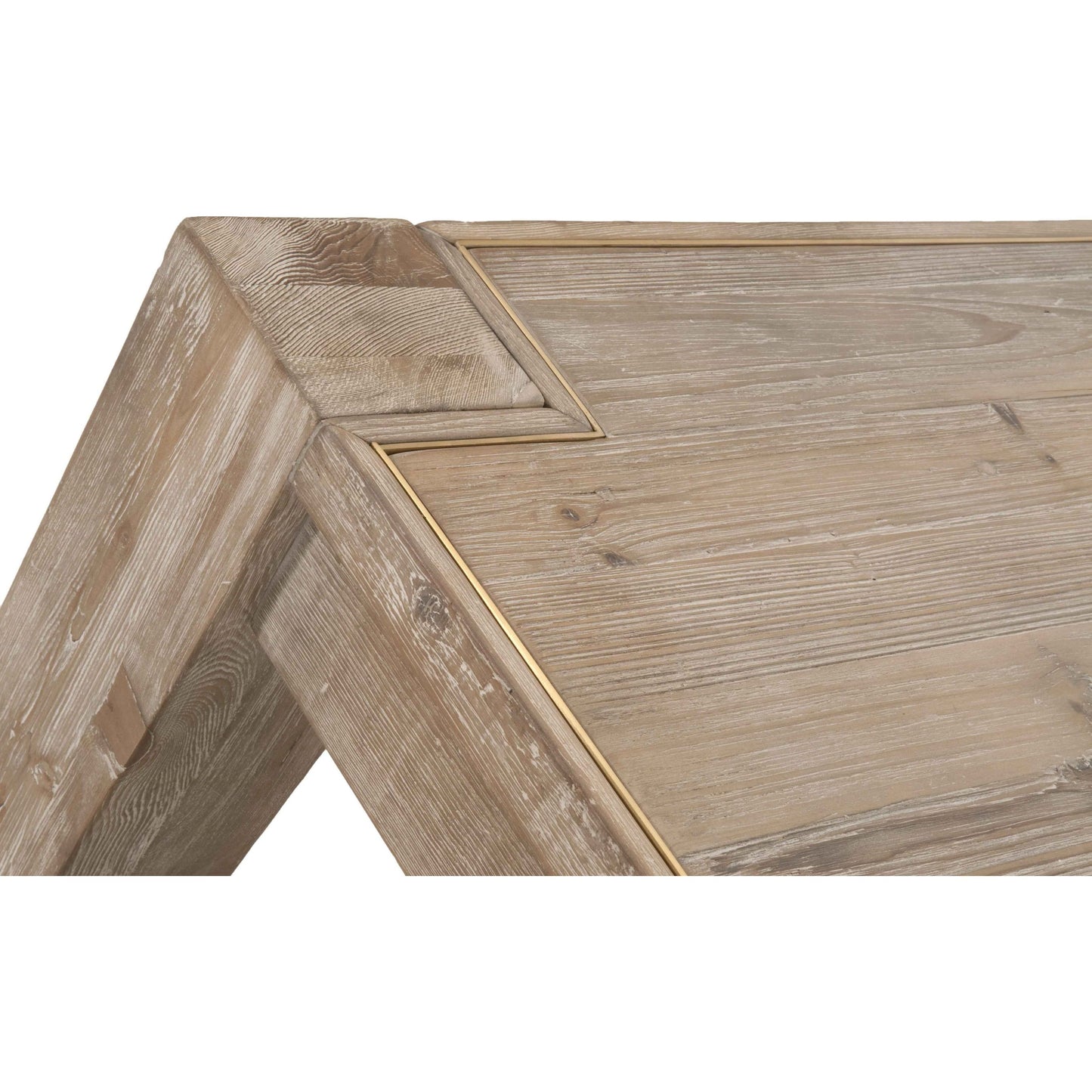 006 SR-387127 | Additional Silo | Canal Dining Table by Essentials For Living in smoke gray pine, brushed gold inlay. Made from reclaimed pine, reclaimed pine veneer, metal in a cottage & farmhouse style.
