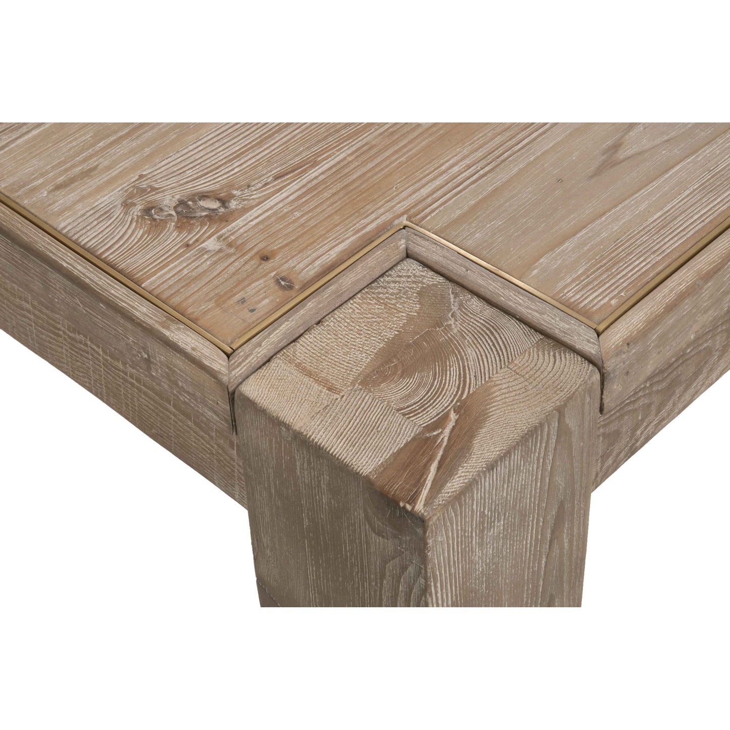 008 SR-387127 | Additional Silo | Canal Dining Table by Essentials For Living in smoke gray pine, brushed gold inlay. Made from reclaimed pine, reclaimed pine veneer, metal in a cottage & farmhouse style.