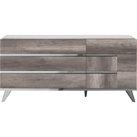 001 SR-789355 | Primary Silo | Collina Double Dresser by Essentials For Living in vintage oak high gloss, chrome. Made from acrylic high gloss lacquer, mdf, metal in a modern style.