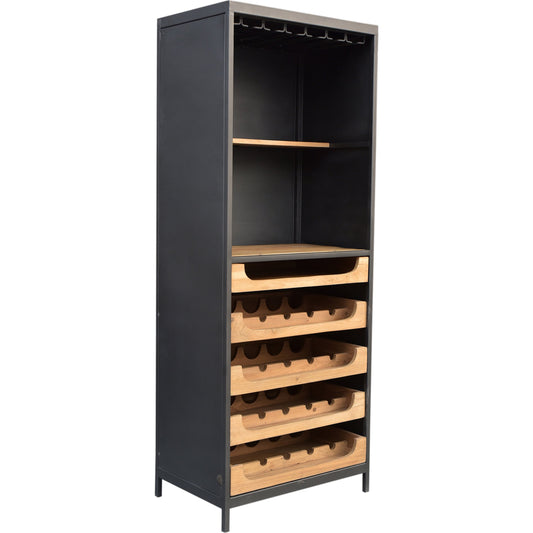 Chefs Teak Wine Bar by Moe's Home Collection in natural and matt lacquer, water-based stain. Made from solid teak wood, iron frame in a modern style.