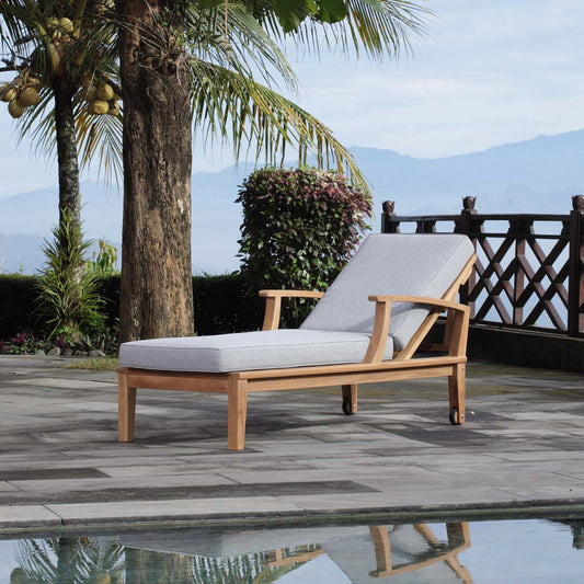 Andover Teak Single Chaise by Evans & Londeen. Made from teak wood, cushion density is 24kg, m3 in a modern style.