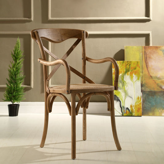Easton Dining Armchair by Evans & Londeen in walnut. Made from chinese toon, plywood, rattan in a cottage & farmhouse style.
