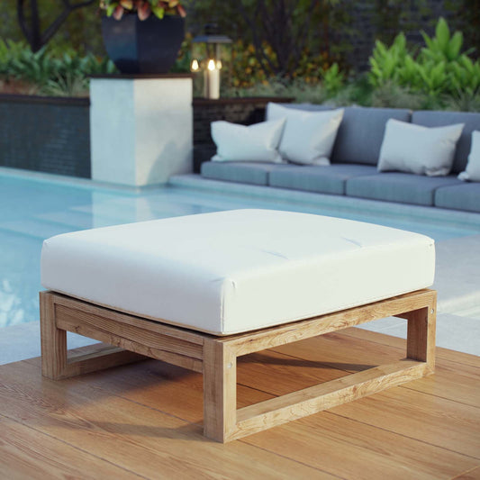 Natalia Teak Ottoman by Evans & Londeen in natural white. Made from teak solid wood in a coastal style.