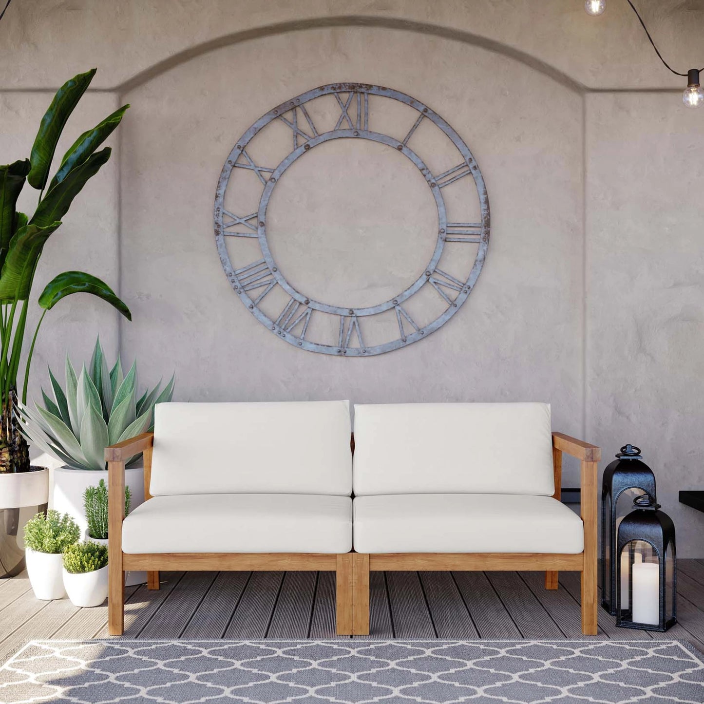 005 SI-1927413 | Lifestyle | Ellie Teak Wood 2-Seater Loveseat by Evans & Londeen in natural white. Made from fabric cartenza 130, foam density 22 in a modern style.