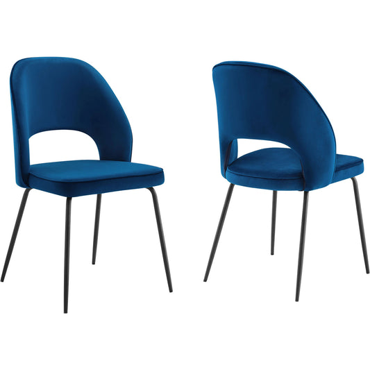 Piscataquis Dining Chair (Set of 2) by Evans & Londeen in black navy. Made from metal painting frame for back, seat. seat board is15mmt plywood board, foam density 20kg, m3, 100% polyester, legs is metal powder painted in bl