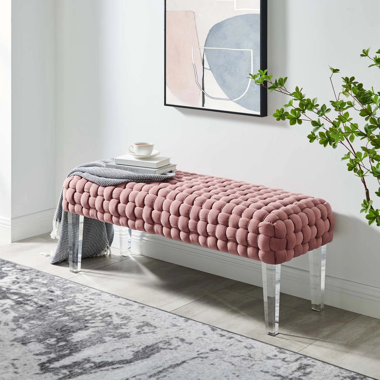 031 SI-1928709 | Lifestyle | Skagway Woven Ottoman by Evans & Londeen. Made from plywood, seat: top foam density 38kg, m3 with thickness 20mm, 100% polyester, white foot pad at the bottom, solid wood in a modern style.