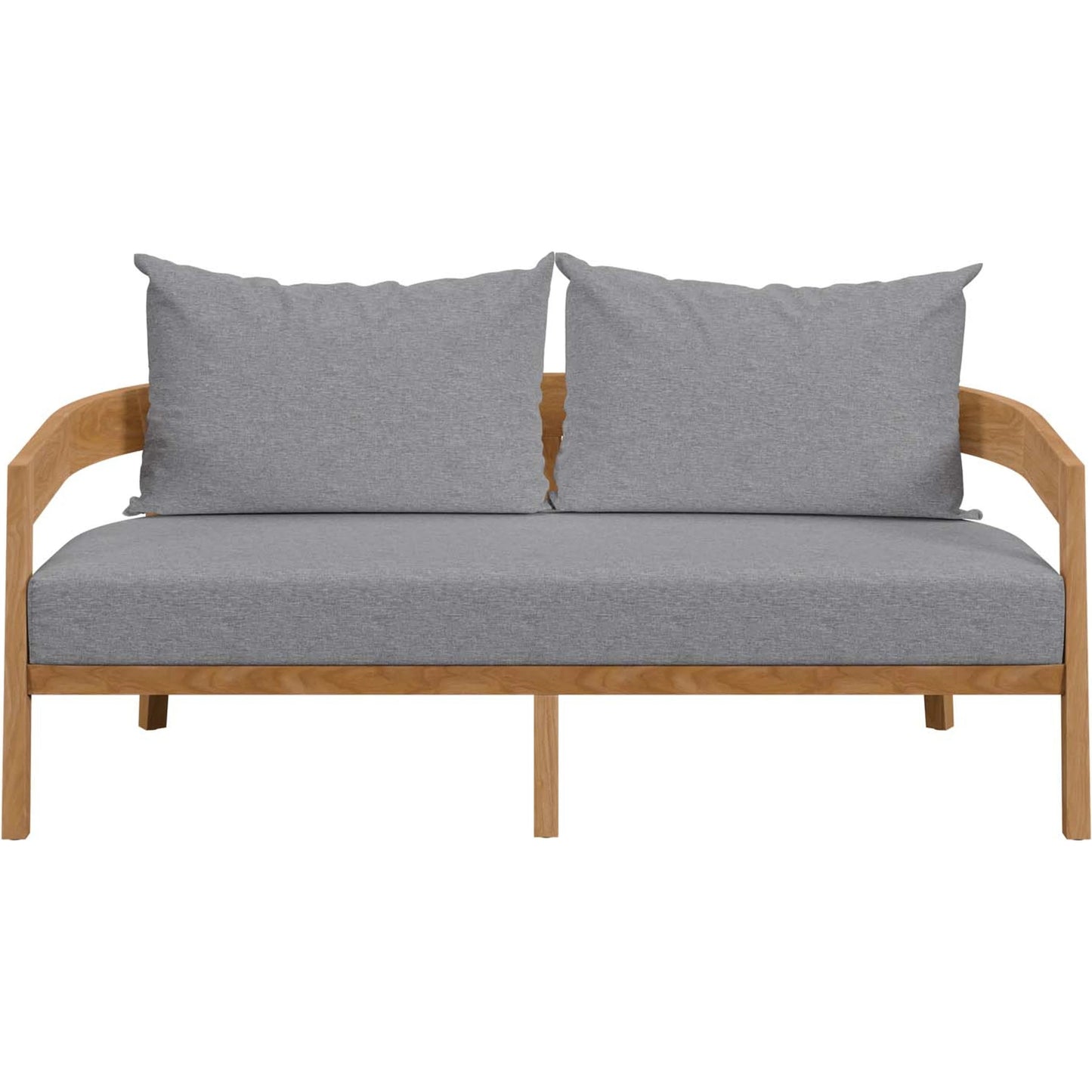 010 SI-1929578 | Additional Silo | Hazelton Teak Wood Loveseat by Evans & Londeen. Made from teak wood, polyester, mesh sling, plastic tack glides, stainless steel in a modern style.