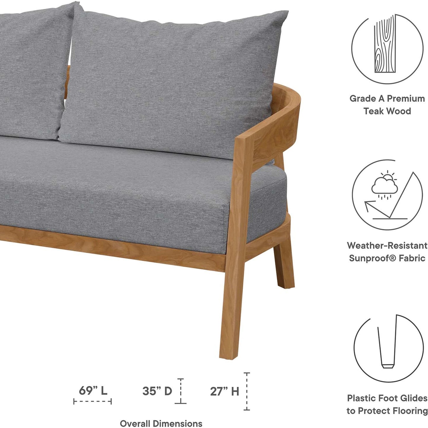 016 SI-1929578 | Additional Silo | Hazelton Teak Wood Loveseat by Evans & Londeen. Made from teak wood, polyester, mesh sling, plastic tack glides, stainless steel in a modern style.