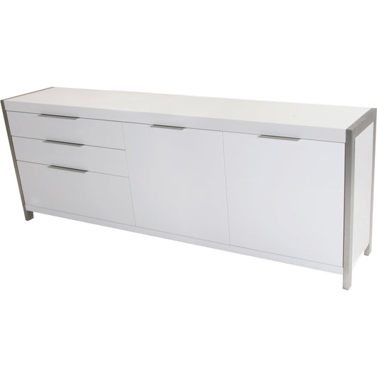 Neo Sideboard by Moe's Home Collection in white. Made from lacquered mdf, polished stainless steel, mdf in a modern style.