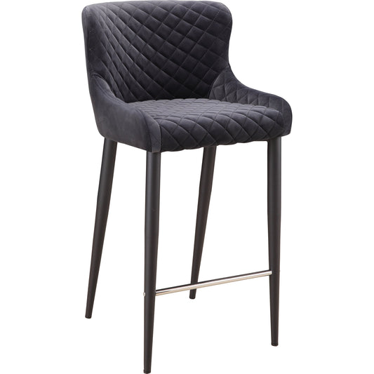 Etta Counter Stool by Moe's Home Collection in dark gray and powder coated. Made from 100% polyester velvet upholstery, metal frame in a modern style.