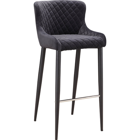 Etta Bar Stool by Moe's Home Collection in dark gray and powder coated. Made from 100% polyester velvet upholstery, metal frame in a modern style.