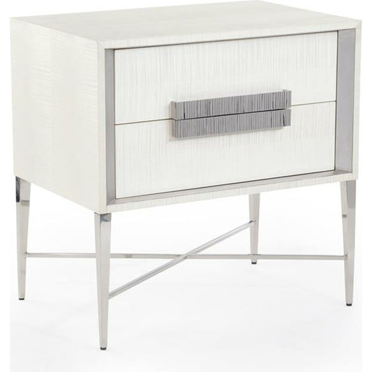 Cifra Nightstand by John-Richard in pewter, silver, stainless steel, white. Made from steel in a modern style.