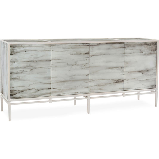 Carrera Cabinet by John-Richard in natural and white painted marble. Made from mdf, glass, steel in a coastal style.