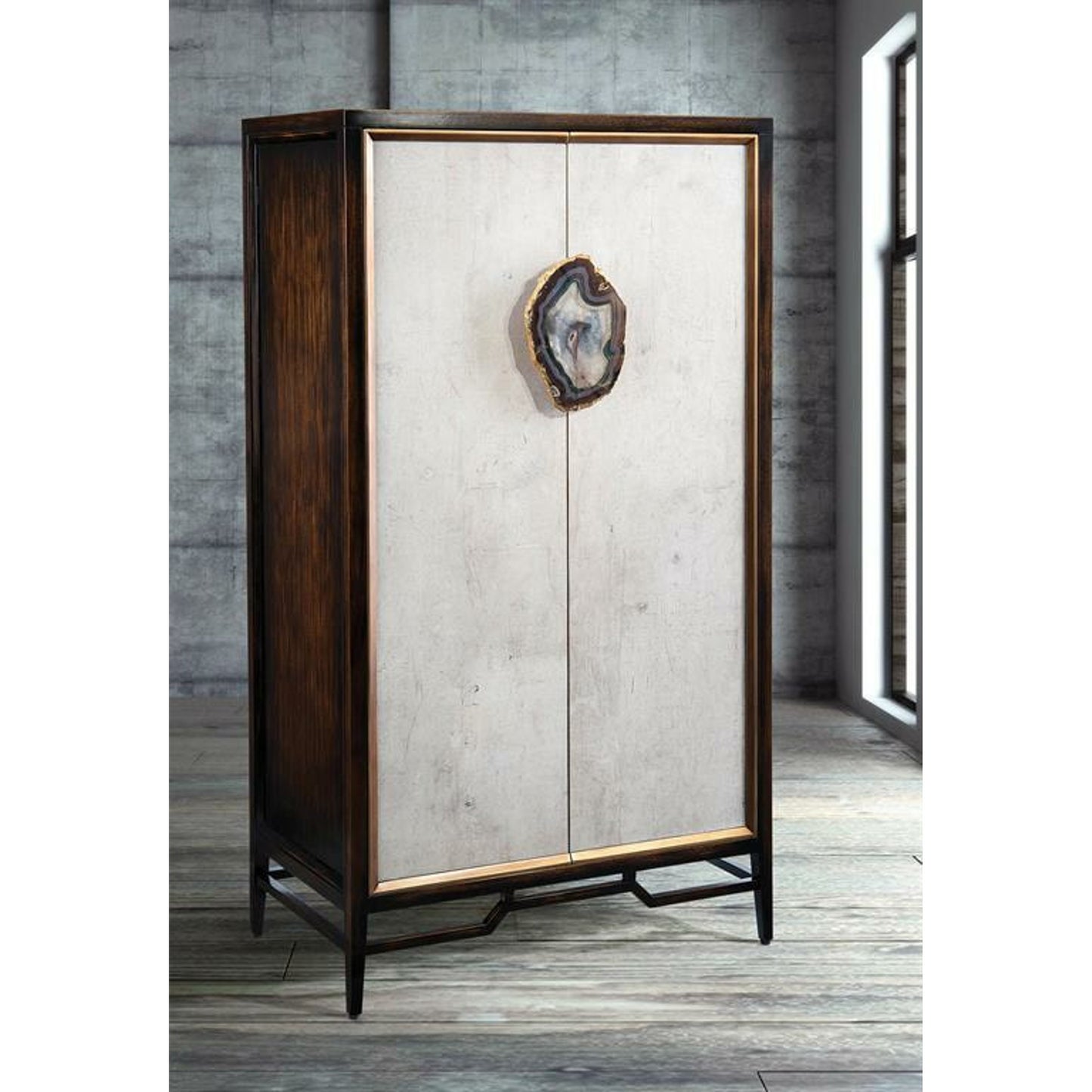 006 SR-862861 | Lifestyle | Anzu Cabinet by John-Richard in black, gold, walnut. Made from stone in a transitional style.