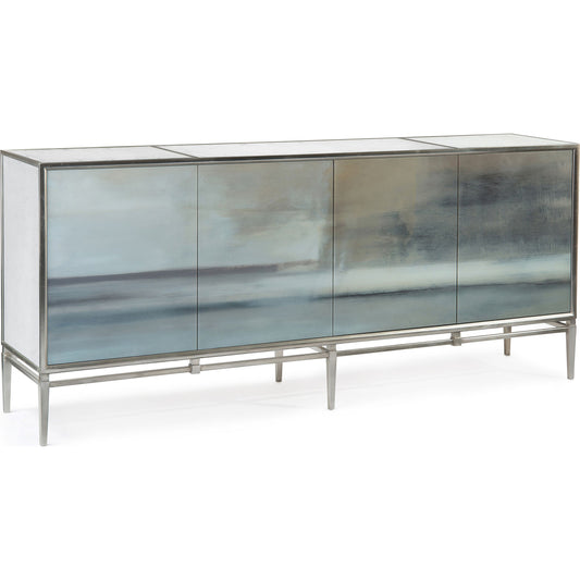 Slated Credenza by John-Richard in silver and slated. Made from mdf, beech, glass, steel in a coastal style.