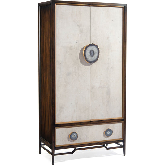 Mercia Bar Cabinet by John-Richard in black, gold, walnut and windsor black, tiza gesso, aztec gold. Made from solid beech, american black walnut, celtis veneers, mdf, agate, pristine wood laminate in a transitional style.