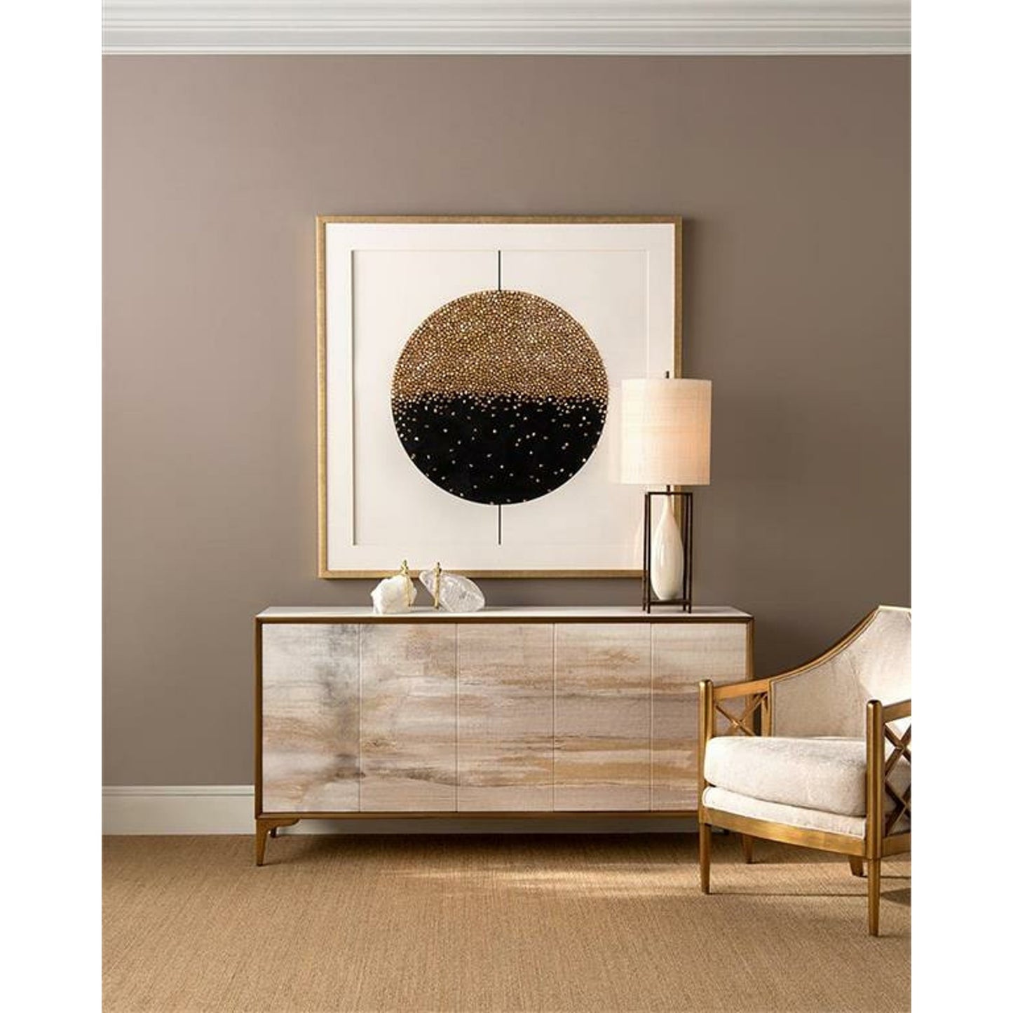 004 SR-865779 | Additional Silo | Solstice Sideboard by John-Richard in gold, white. Made from unique in a eclectic & global style.