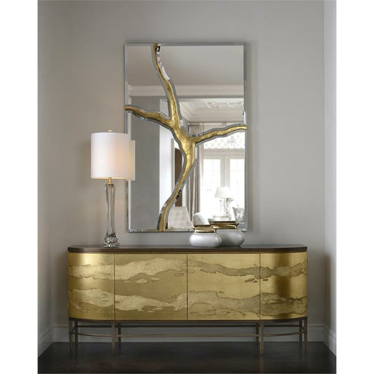 Rimini Sideboard by John-Richard in gold. Made from steel in a transitional style.