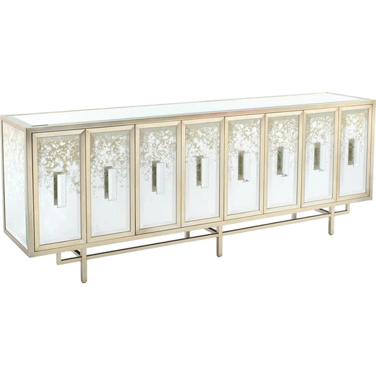 Miroir Sideboard by John-Richard in champagne, cream, gray, white. Made from steel in a transitional style.