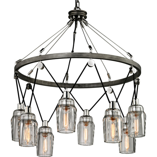 Citizen Pulley Hanging Lamp by Troy in graphite, polished nickel. Made from hand-worked iron in a modern style.