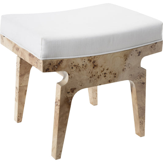 Fergie Stool by Worlds Away in burl wood. Made from hardwood solids, veneer, plywood, foam, fabric in a eclectic & global style.