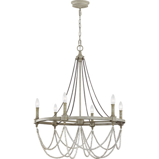 Beverly Chandelier by Generation Lighting in french washed oak, distressed white wood. Made from steel in a transitional style.