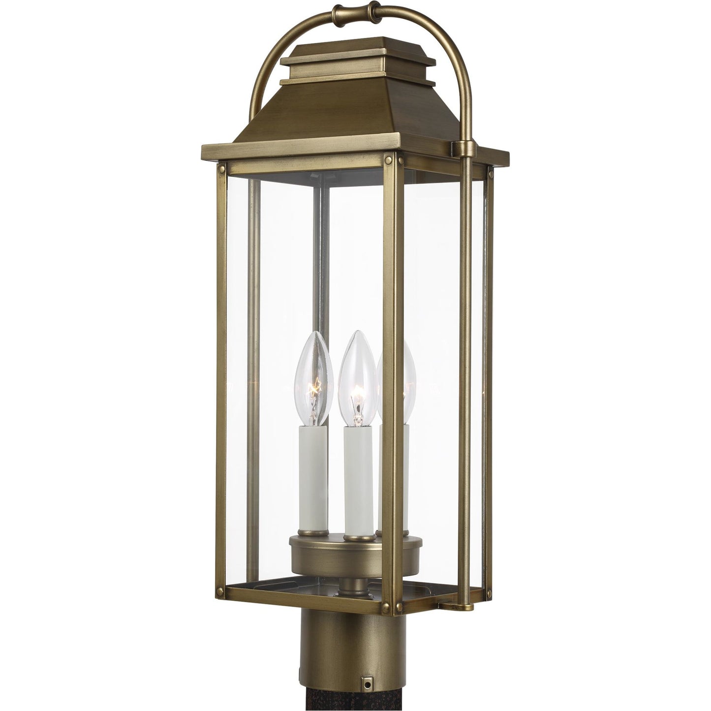 002 SR-735798 | Additional Silo | Wellsworth Post Lantern by Generation Lighting in painted distressed brass. Made from cast aluminum in a rustic style.