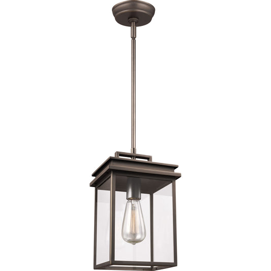 Glenview Outdoor Pendant Lantern by Generation Lighting in antique bronze. Made from cast aluminum in a transitional style.