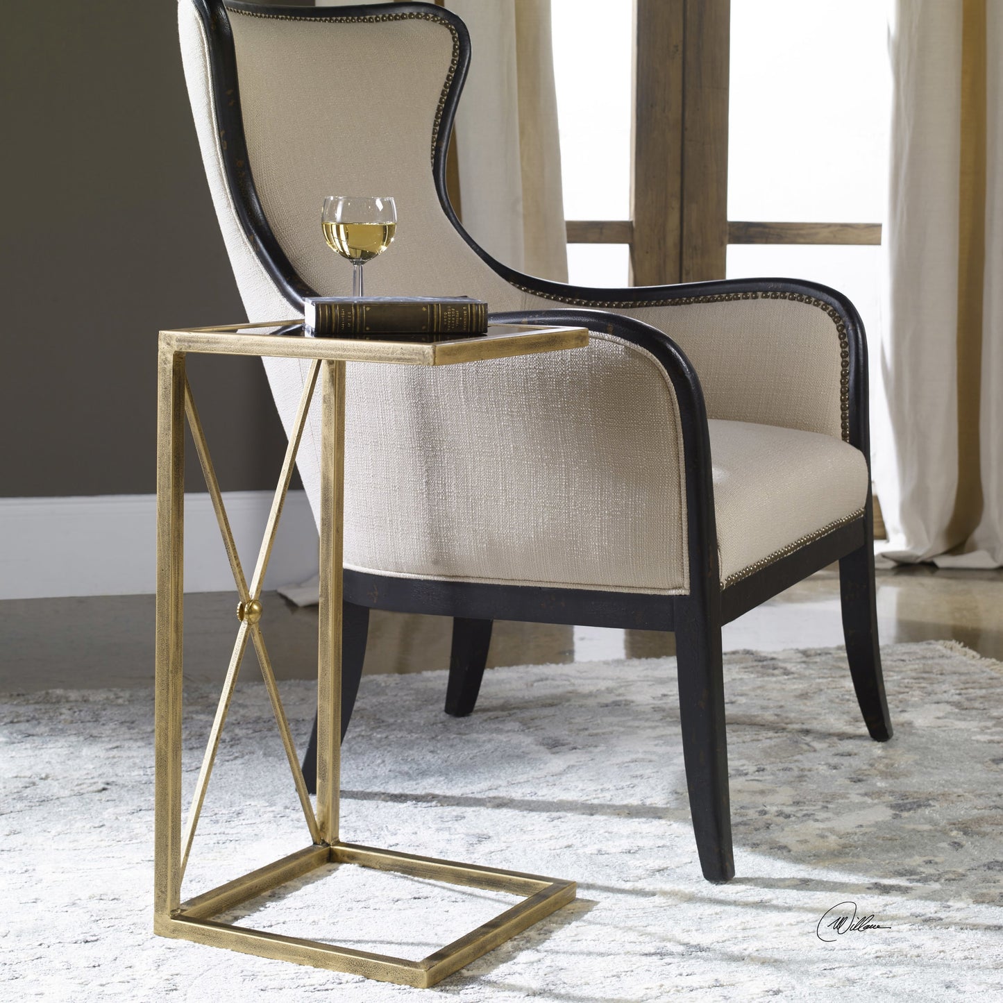 003 S-253162 | Additional Silo | Zafina Side Table by Uttermost in gold. Made from iron, glass in a modern style.