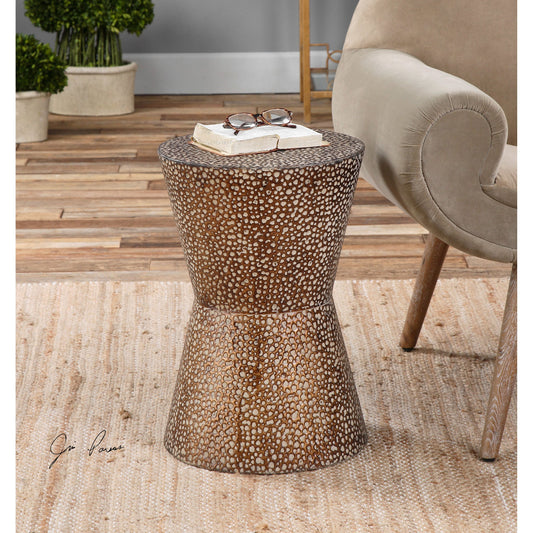 Cutler Drum Shaped Accent Table by Uttermost. Made from iron in a modern style.