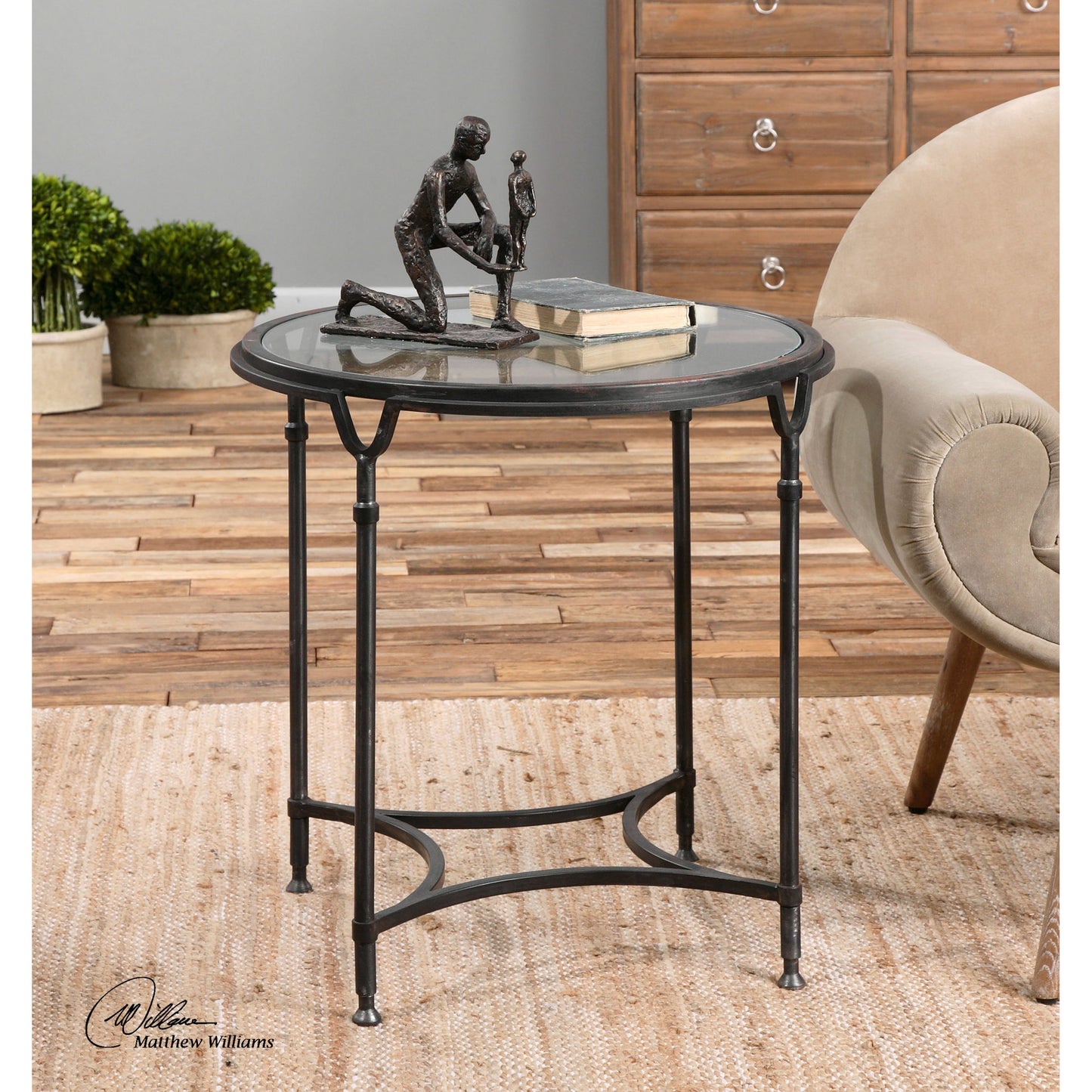 003 S-253029 | Additional Silo | Samson Glass Side Table by Uttermost. Made from metal, glass in a cottage & farmhouse style.